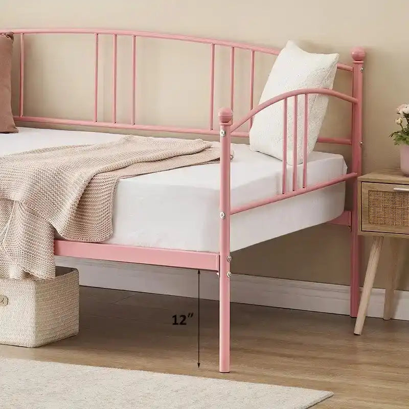 Divano letto in metallo nero/bianco/rosa con letto estraibile, singolo, per 2 persone