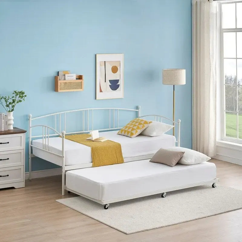 Divano letto in metallo nero/bianco/rosa con letto estraibile, singolo, per 2 persone