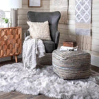 Pouf Ottomano in Denim Naturale a Maglia e Iuta – Seduta Singola