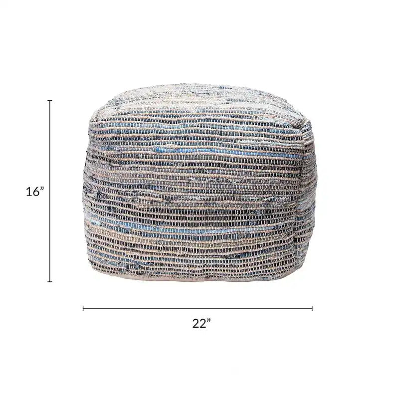 Pouf Ottomano in Denim Naturale a Maglia e Iuta – Seduta Singola