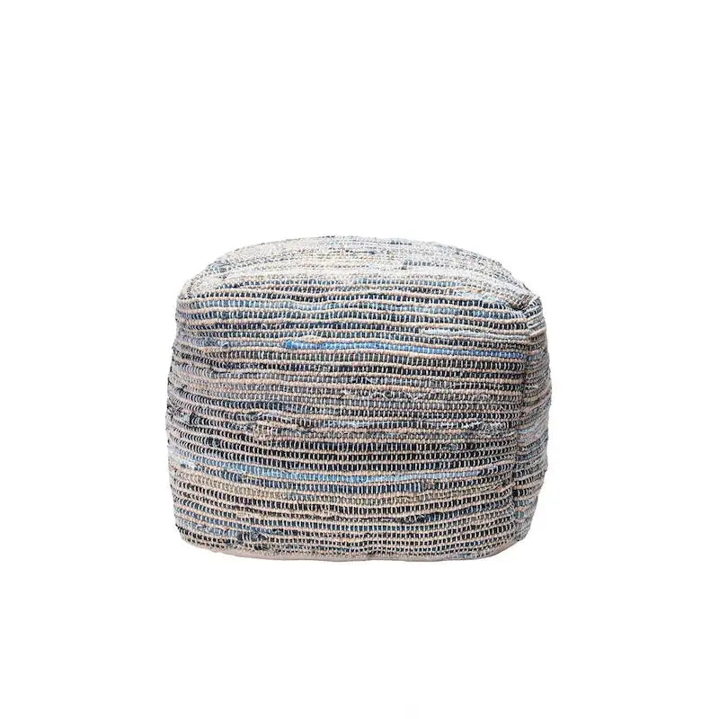 Pouf Ottomano in Denim Naturale a Maglia e Iuta – Seduta Singola