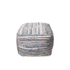 Pouf Ottomano in Denim Naturale a Maglia e Iuta – Seduta Singola