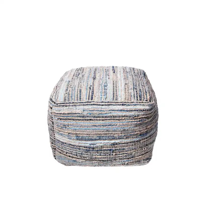 Pouf Ottomano in Denim Naturale a Maglia e Iuta – Seduta Singola