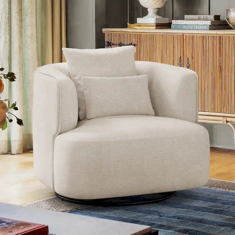 Poltroncina girevole a 360° in tessuto color grano/blu marino/grigio/beige, seduta singola