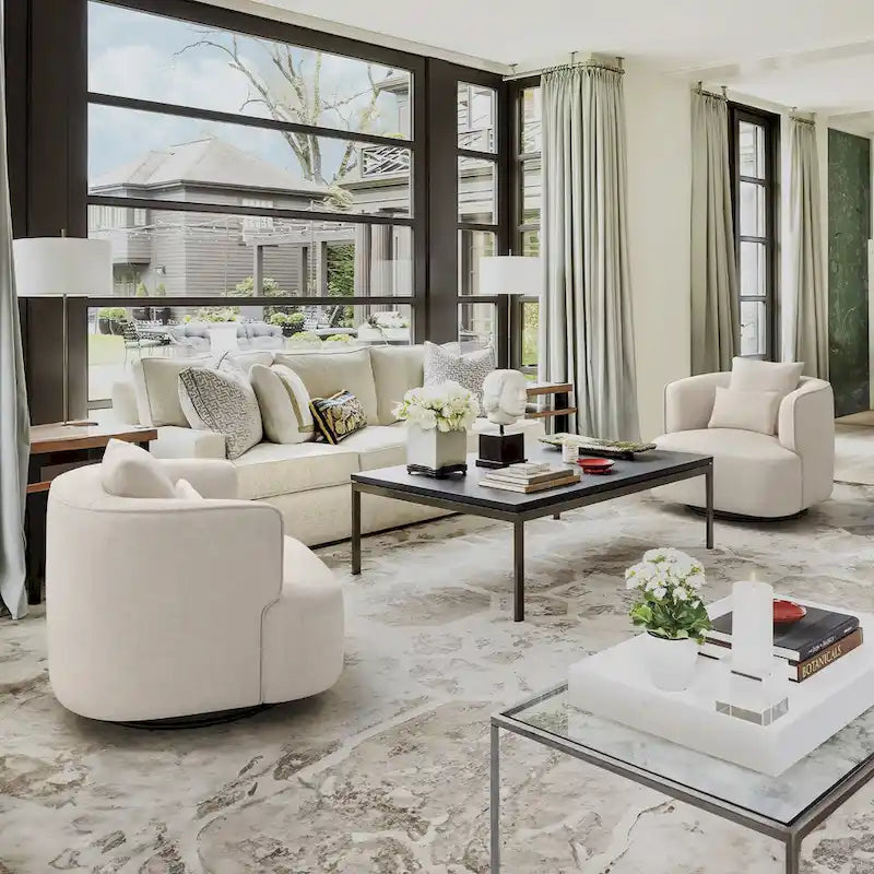 Poltroncina girevole a 360° in tessuto color grano/blu marino/grigio/beige, seduta singola