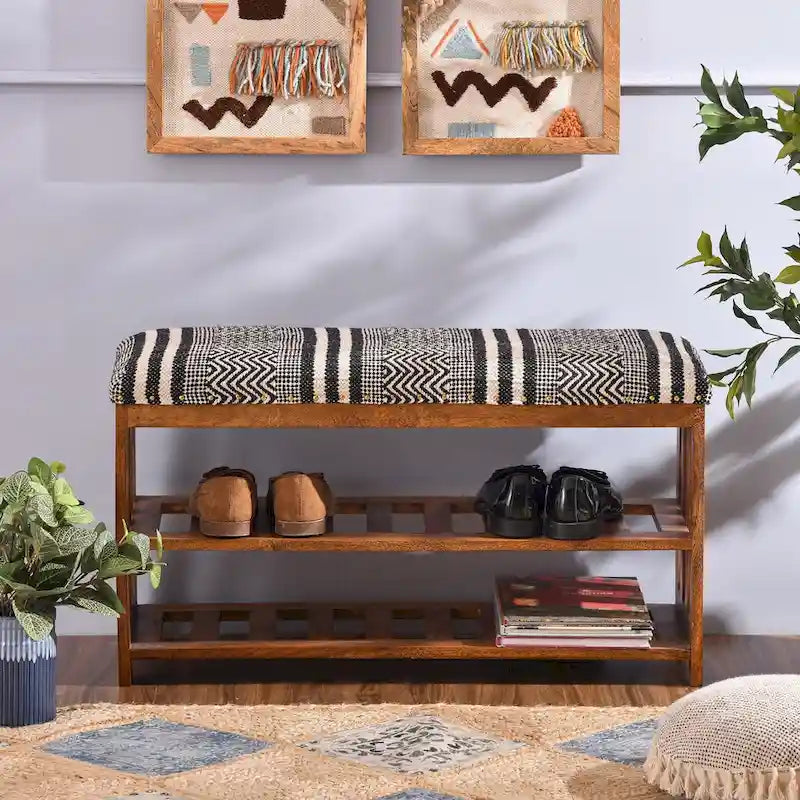 Upholstered 2-Shelf Storage Entryway and Bedroom Bench - 18  H x 34  W x 12  D