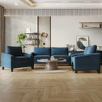 Set divano 3 pezzi rivestito in lino – Poltrona, Divanetto a 2 posti e Divano (Blu / Azzurro / Beige / Grigio / Beige Scuro)