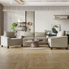 Set divano 3 pezzi rivestito in lino – Poltrona, Divanetto a 2 posti e Divano (Blu / Azzurro / Beige / Grigio / Beige Scuro)