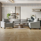 Set divano 3 pezzi rivestito in lino – Poltrona, Divanetto a 2 posti e Divano (Blu / Azzurro / Beige / Grigio / Beige Scuro)