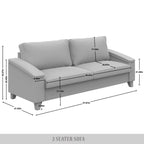 Set divano 3 pezzi rivestito in lino – Poltrona, Divanetto a 2 posti e Divano (Blu / Azzurro / Beige / Grigio / Beige Scuro)