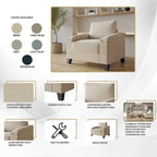 Set divano 3 pezzi rivestito in lino – Poltrona, Divanetto a 2 posti e Divano (Blu / Azzurro / Beige / Grigio / Beige Scuro)