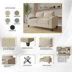 Set divano 3 pezzi rivestito in lino – Poltrona, Divanetto a 2 posti e Divano (Blu / Azzurro / Beige / Grigio / Beige Scuro)