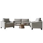 Set divano 3 pezzi rivestito in lino – Poltrona, Divanetto a 2 posti e Divano (Blu / Azzurro / Beige / Grigio / Beige Scuro)