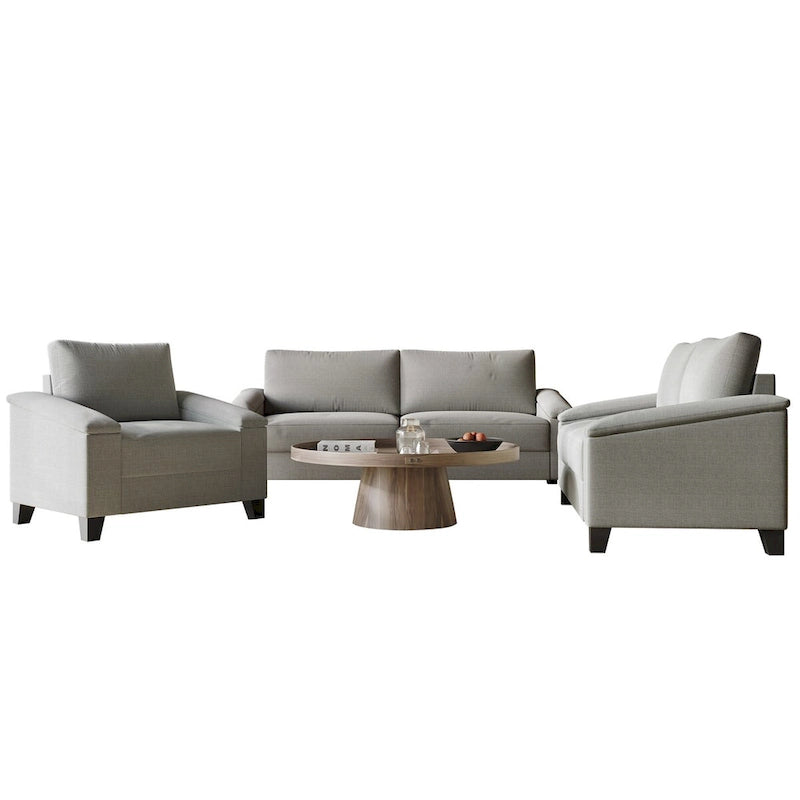 Set divano 3 pezzi rivestito in lino – Poltrona, Divanetto a 2 posti e Divano (Blu / Azzurro / Beige / Grigio / Beige Scuro)