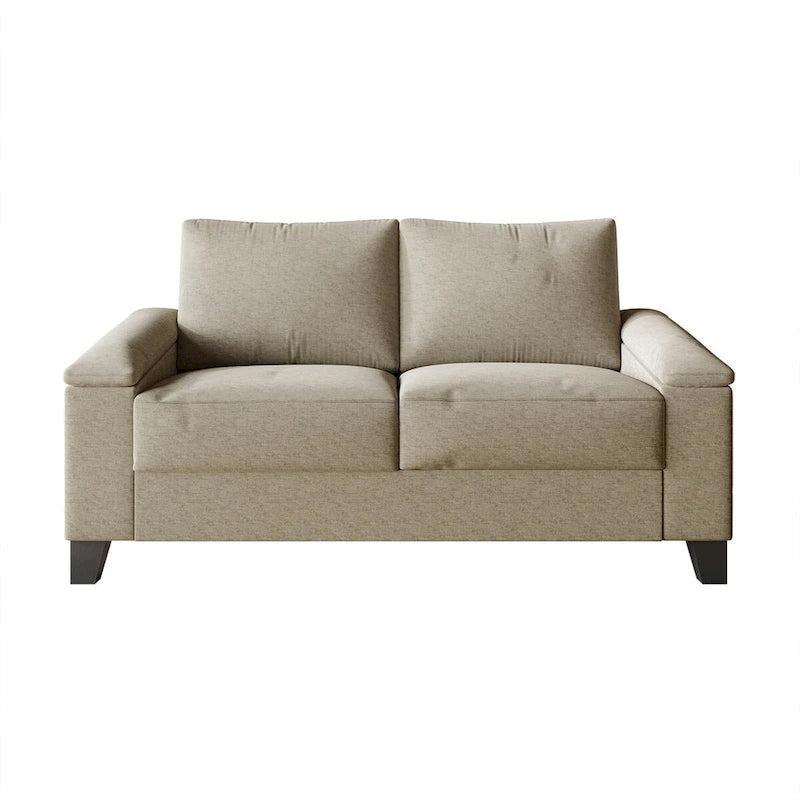 Set divano 3 pezzi rivestito in lino – Poltrona, Divanetto a 2 posti e Divano (Blu / Azzurro / Beige / Grigio / Beige Scuro)