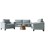 Set divano 3 pezzi rivestito in lino – Poltrona, Divanetto a 2 posti e Divano (Blu / Azzurro / Beige / Grigio / Beige Scuro)