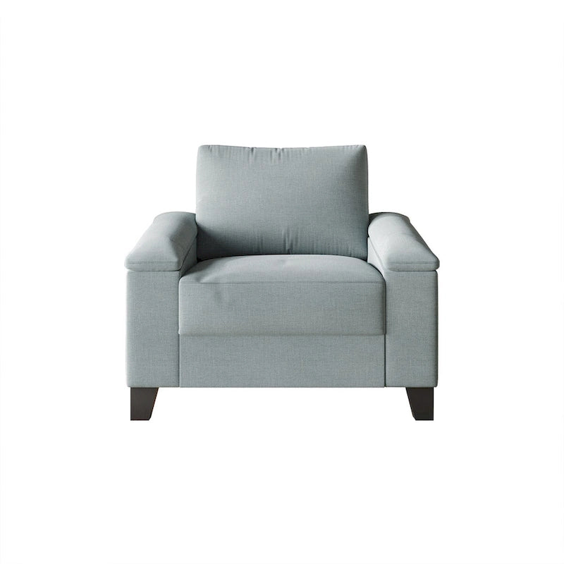 Set divano 3 pezzi rivestito in lino – Poltrona, Divanetto a 2 posti e Divano (Blu / Azzurro / Beige / Grigio / Beige Scuro)