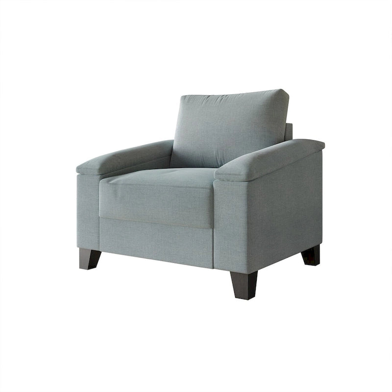 Set divano 3 pezzi rivestito in lino – Poltrona, Divanetto a 2 posti e Divano (Blu / Azzurro / Beige / Grigio / Beige Scuro)