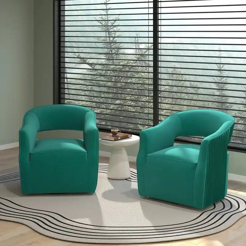Poltrona girevole a 360° in velluto con schienale aperto, vari colori, set da 2