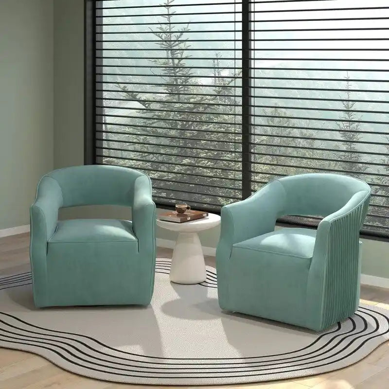 Poltrona girevole a 360° in velluto con schienale aperto, vari colori, set da 2