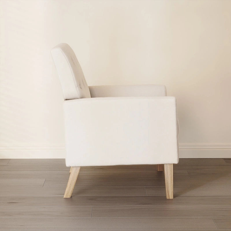 Poltrona d'accento in lino, trapuntata a bottoni, beige/grigia/verde, singola/doppia, stile metà secolo
