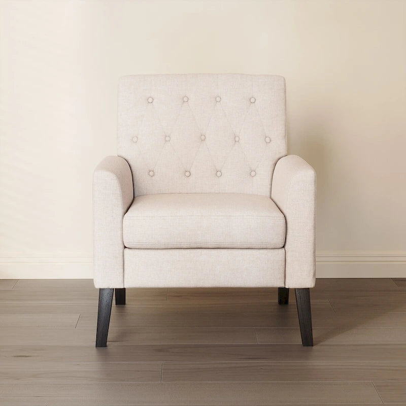 Poltrona d'accento in lino, trapuntata a bottoni, beige/grigia/verde, singola/doppia, stile metà secolo