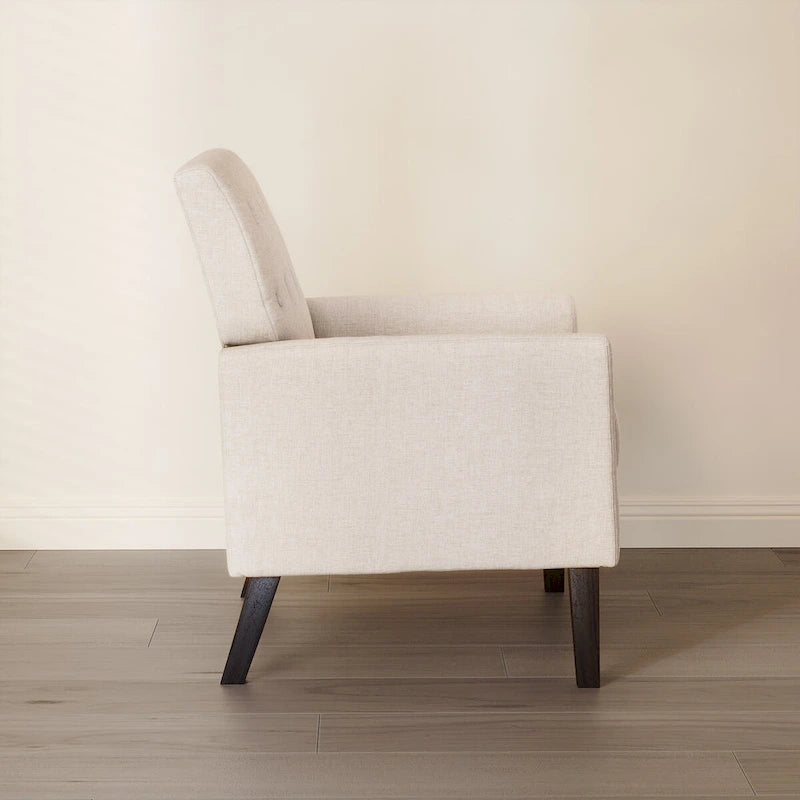 Poltrona d'accento in lino, trapuntata a bottoni, beige/grigia/verde, singola/doppia, stile metà secolo