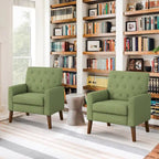 Poltrona d'accento in lino, trapuntata a bottoni, beige/grigia/verde, singola/doppia, stile metà secolo