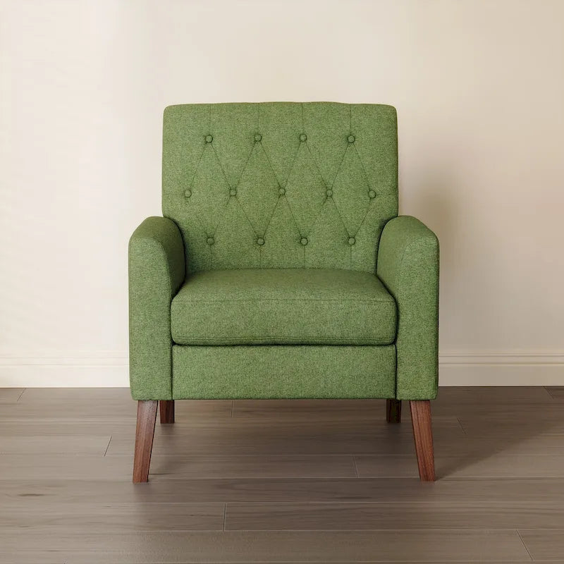 Poltrona d'accento in lino, trapuntata a bottoni, beige/grigia/verde, singola/doppia, stile metà secolo