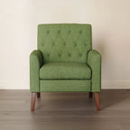 Poltrona d'accento in lino, trapuntata a bottoni, beige/grigia/verde, singola/doppia, stile metà secolo