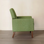 Poltrona d'accento in lino, trapuntata a bottoni, beige/grigia/verde, singola/doppia, stile metà secolo