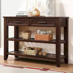 Tavolo console rustico a 2 cassetti, color espresso / marrone / blu marino / bianco antico, montaggio da 1 persona