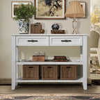 Tavolo console rustico a 2 cassetti, color espresso / marrone / blu marino / bianco antico, montaggio da 1 persona