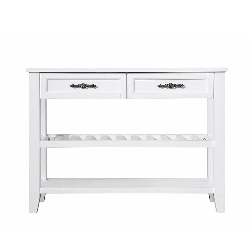 Tavolo console rustico a 2 cassetti, color espresso / marrone / blu marino / bianco antico, montaggio da 1 persona