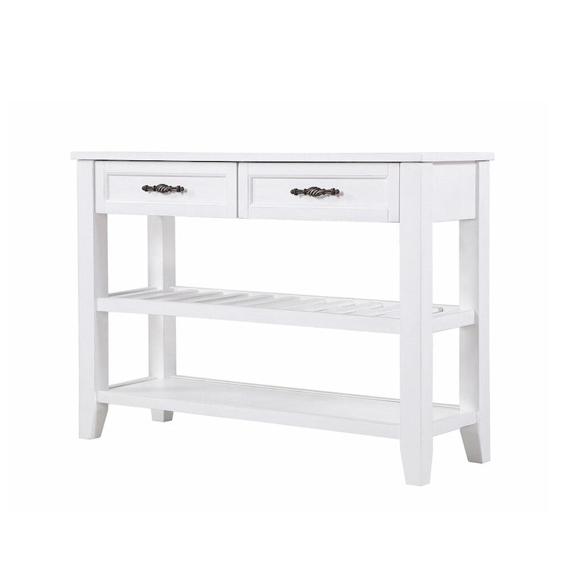 Tavolo console rustico a 2 cassetti, color espresso / marrone / blu marino / bianco antico, montaggio da 1 persona