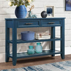 Tavolo console rustico a 2 cassetti, color espresso / marrone / blu marino / bianco antico, montaggio da 1 persona