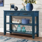 Tavolo console rustico a 2 cassetti, color espresso / marrone / blu marino / bianco antico, montaggio da 1 persona