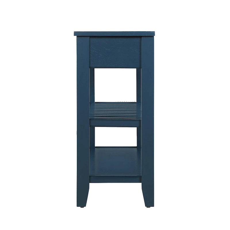 Tavolo console rustico a 2 cassetti, color espresso / marrone / blu marino / bianco antico, montaggio da 1 persona