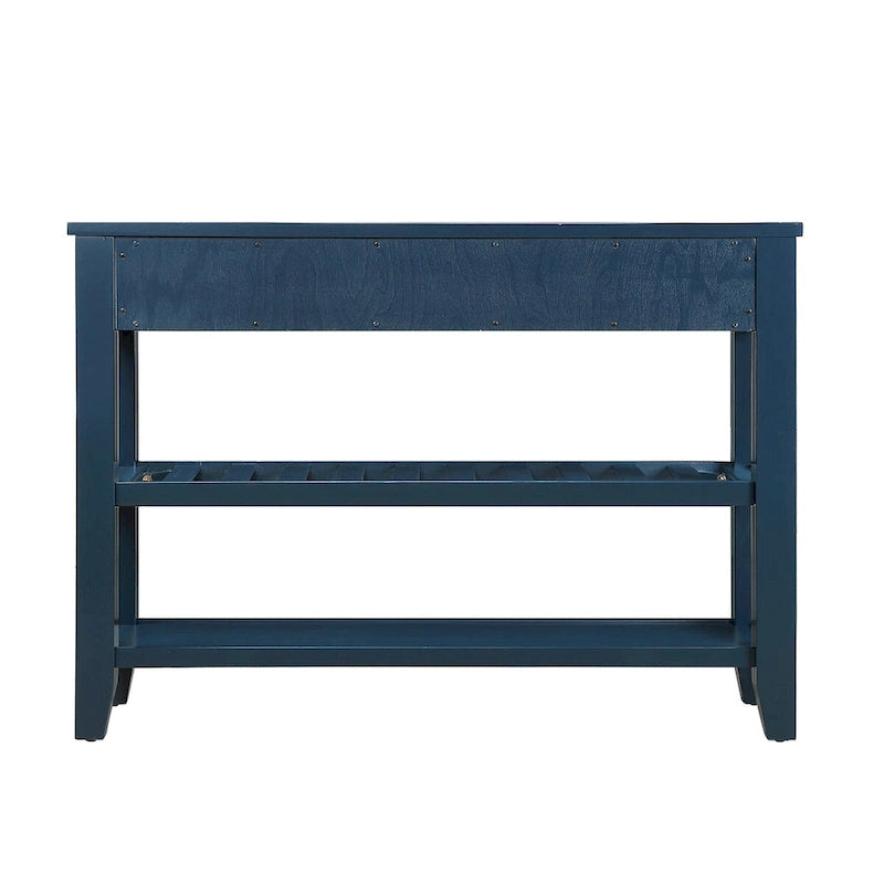 Tavolo console rustico a 2 cassetti, color espresso / marrone / blu marino / bianco antico, montaggio da 1 persona