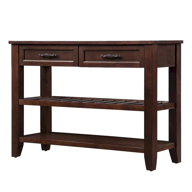Tavolo console rustico a 2 cassetti, color espresso / marrone / blu marino / bianco antico, montaggio da 1 persona