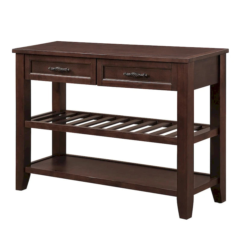 Tavolo console rustico a 2 cassetti, color espresso / marrone / blu marino / bianco antico, montaggio da 1 persona
