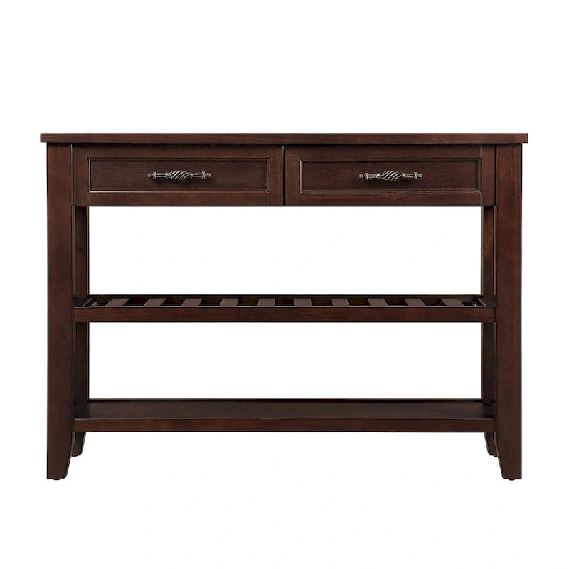 Tavolo console rustico a 2 cassetti, color espresso / marrone / blu marino / bianco antico, montaggio da 1 persona