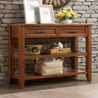 Tavolo console rustico a 2 cassetti, color espresso / marrone / blu marino / bianco antico, montaggio da 1 persona