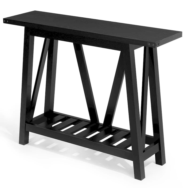 Consolle grigia/nera/marrone effetto lavato con ripiano portaoggetti, montaggio a 1 persona