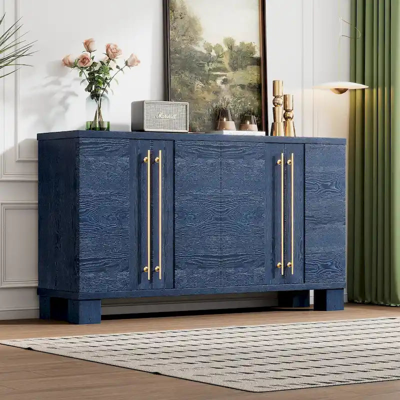Credenza in legno con ripiani regolabili e maniglie dorate – Tortora / Blu Antico / Nero
