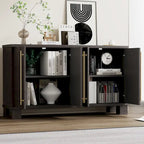Credenza in legno con ripiani regolabili e maniglie dorate – Tortora / Blu Antico / Nero
