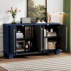 Credenza in legno con ripiani regolabili e maniglie dorate – Tortora / Blu Antico / Nero