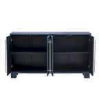 Credenza in legno con ripiani regolabili e maniglie dorate – Tortora / Blu Antico / Nero