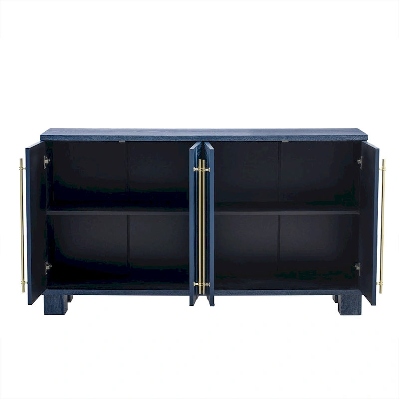 Credenza in legno con ripiani regolabili e maniglie dorate – Tortora / Blu Antico / Nero