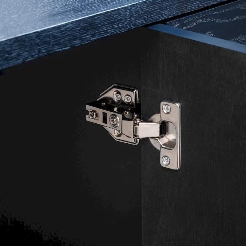 Credenza in legno con ripiani regolabili e maniglie dorate – Tortora / Blu Antico / Nero